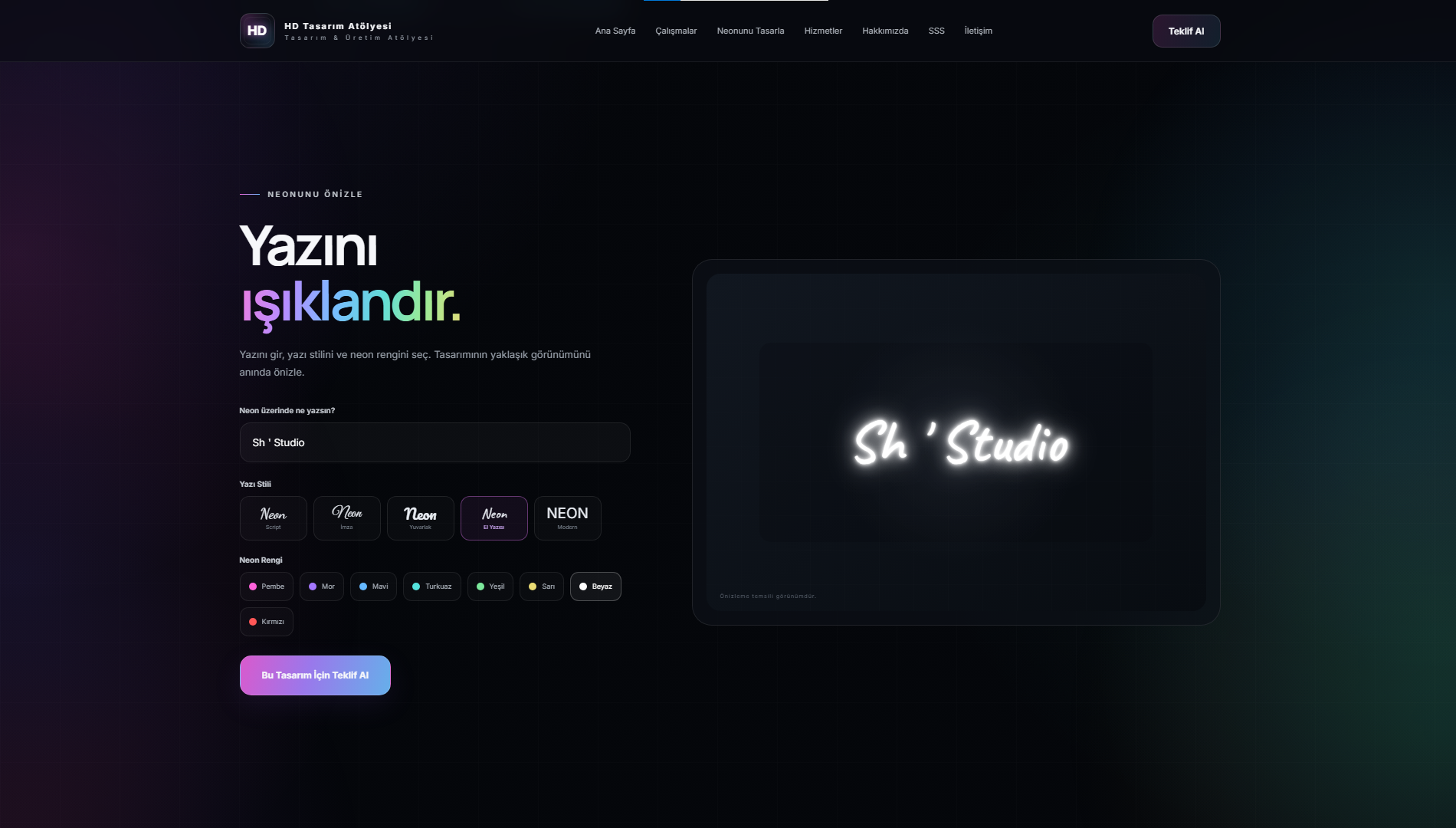 HD Tasarım & Üretim web sitesi ekran görüntüsü